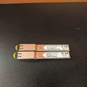 Lot of 2 HP 1GB SPF RJ45 Optical Ethernet Transceivers - Silver (453156-001)