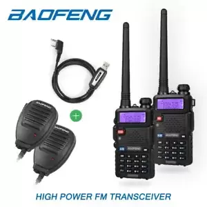 US 2x Baofeng UV-5RTP + 2x Speaker +Cable 2m/70cm Band VHF UHF HP Two-Way Radio