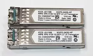 Lot of 2 - HPE | JD119B | MXPD-243S-HP | X120 1G SFP LC LX Transceiver Module